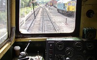 In the cab of a class 20 loco at Toddington, on the Gloucestershire and Warwickshire Railway - click to enlarge