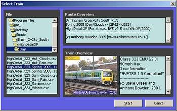 BVE Route and Train Slection Screen